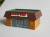 Kwik-E-Mart N Scale 3d printed Painted prototype with windows made from antistatic bag plastic