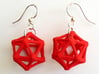 Icosahedron Earrings, bone style 3d printed Earrings printed in Red Strong and Flexible, with earwires added