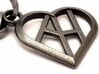 Heart of love keychain [customizable] 3d printed A close look to heart of love keychain (customizable initials, key ring not included) [printed in polished nickel steel]