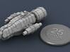 Jovian Pangolin class Light Carrier 3d printed Render of the ship, plus a virtual quarter for scale.