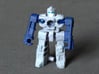 MicroSlinger "Mayhem" 3d printed Mayhem robot mode, front view. Painted with acrylics.