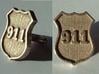 911 Police Shield Cuff-links 3d printed Shown in Shapeways' plain stainless finish
