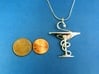 Bowl of Hygeia RX Pendant for Pharmacists 3d printed Polished Silver. Coins for Scale