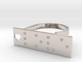 Adjustable ring. Love in Braille. in Rhodium Plated Brass