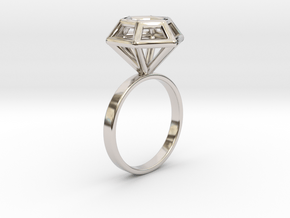 Wireframe Diamond Ring (size 7) in Rhodium Plated Brass