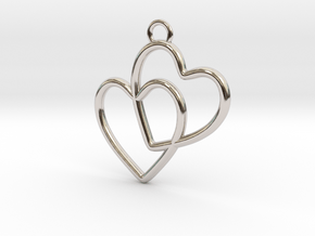 Two Hearts Connected in Rhodium Plated Brass