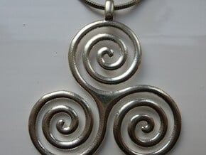 TRIPLE SPIRAL Symbolic Jewelry Pendant in Natural Silver