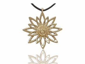 Blooming Hamsa Hand Flower Jewelry Pendant in Polished Brass