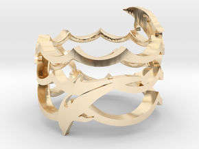 3 Dolphins Dancing Ring  in 14k Gold Plated Brass: 6 / 51.5