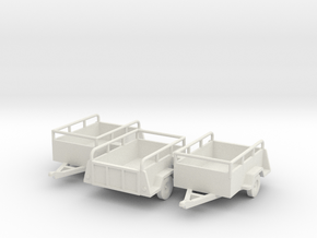 HO Scale Open Cargo Trailers- Old U-haul style   in White Natural Versatile Plastic