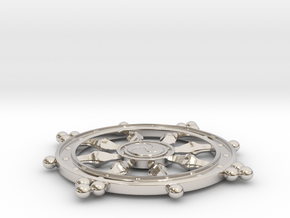 Wheel of Life Pendant - Dharmachakra in Rhodium Plated Brass