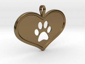 Paw in heart in Polished Bronze