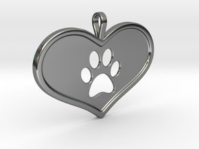 Paw in heart in Fine Detail Polished Silver