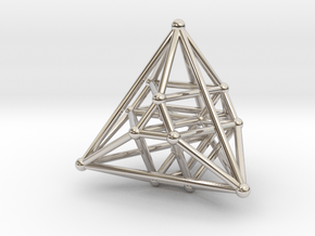 Hyper Tetrahedron Vector Net 33mm in Rhodium Plated Brass
