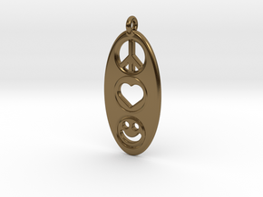 Peace Love Happiness in Polished Bronze