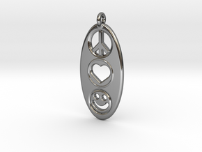 Peace Love Happiness in Fine Detail Polished Silver
