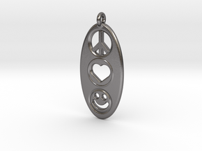 Peace Love Happiness in Polished Nickel Steel