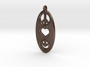 Peace Love Happiness in Polished Bronze Steel