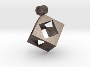 Cube Pendent in Polished Bronzed Silver Steel