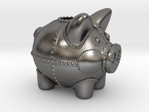 Steampunk Piggy Bank 4 Inch Tall in Polished Nickel Steel