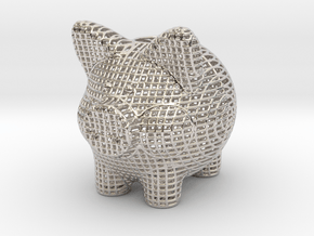 Wire Frame Piggy Bank 3 Inch Tall in Rhodium Plated Brass