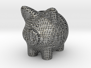Wire Frame Piggy Bank 3 Inch Tall in Fine Detail Polished Silver
