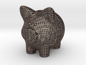 Wire Frame Piggy Bank 2 Inch Tall in Polished Bronzed Silver Steel