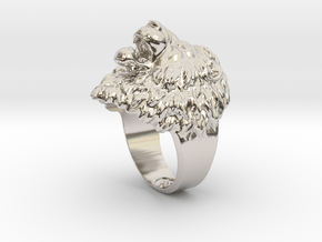 Aggressive Lion Ring in Rhodium Plated Brass: 11.5 / 65.25