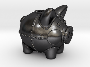 Steampunk Piggy Bank 2 Inch Tall in Polished and Bronzed Black Steel