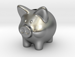 Piggy Bank Smooth 2 Inch Tall in Natural Silver