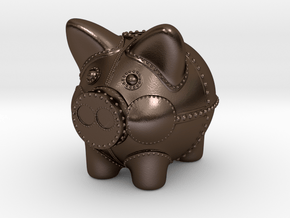 Steampunk Piggy Bank 6 inch tall in Polished Bronze Steel