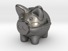 Steampunk Piggy Bank 6 inch tall in Polished Nickel Steel