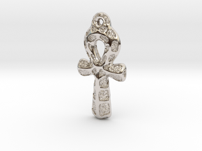 Ankh Pendant - Textured in Rhodium Plated Brass