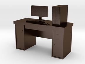 1:35 Scale PC With Desk in Polished Bronze Steel