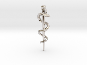 Snake rod pendant (medicine) in Rhodium Plated Brass