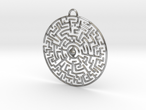 Circular Labyrinth Pendant in Natural Silver