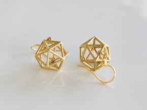 Icosahedron Earrings in Natural Brass