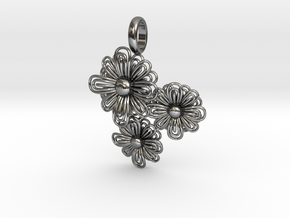 Flower Pendant in Fine Detail Polished Silver
