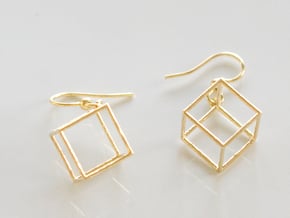Cube earrings in Polished Brass