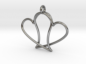 Double Heart in Fine Detail Polished Silver