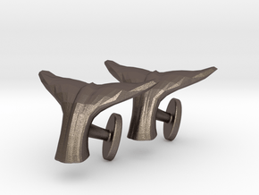 Whale tail cufflinks in Polished Bronzed Silver Steel