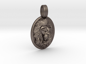 Roaring Lion Pendant in Polished Bronzed Silver Steel