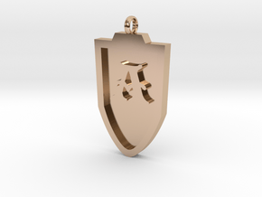 Medieval A Shield Pendant in 14k Rose Gold Plated Brass