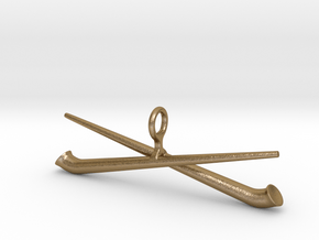 two crossed Alphorn in Polished Gold Steel