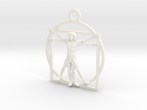3D Printed Stainless Steel Vitruvian Man Keychain in White Processed Versatile Plastic
