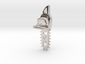Kawaii Heart Chainsaw 7.6cm Charm in Rhodium Plated Brass