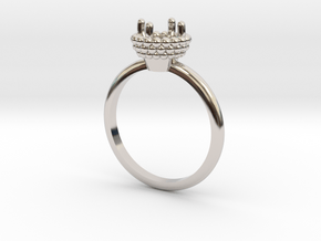 Bead Ball Mount Engagement Ring in Rhodium Plated Brass