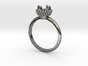 Bead Ball Mount Engagement Ring in Fine Detail Polished Silver