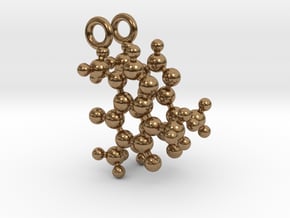 Caffeine 3D molecule for earrings in Natural Brass