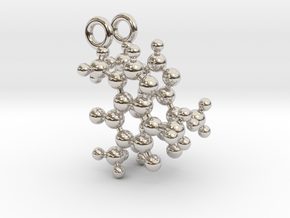 Caffeine 3D molecule for earrings in Rhodium Plated Brass